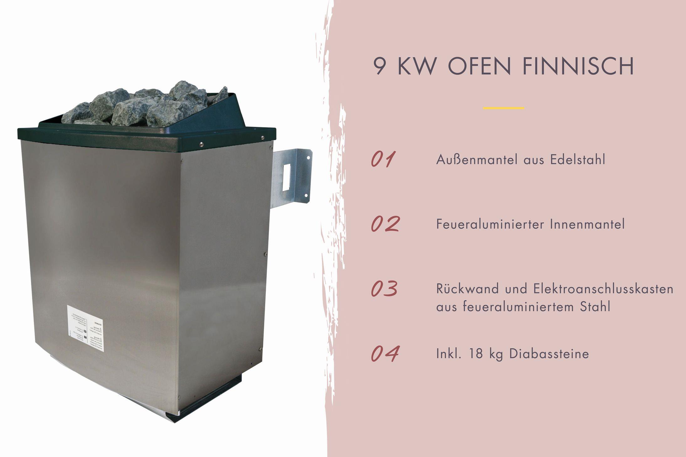 Aussenssauna Börge mit 9 kW Ofen FIN 9 und Huum Wifi Steuerung natur