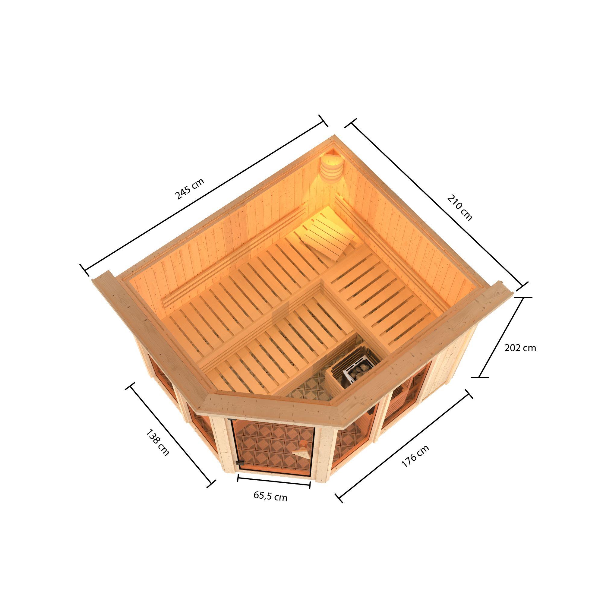 Innensauna Sande mit 9 kW Ofen BIO 9 und Huum Wifi Steuerung natur
