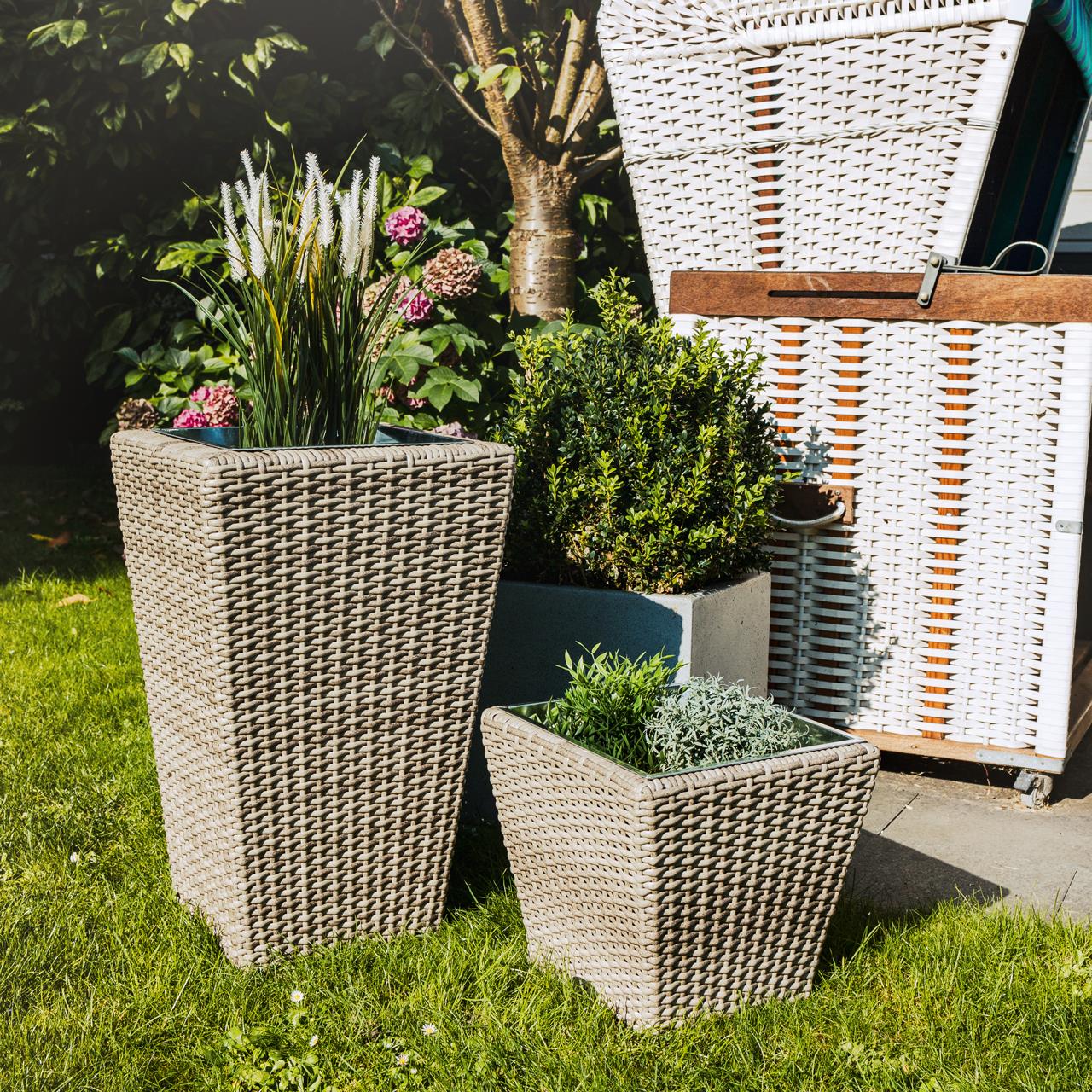 Pflanztopf Outdoor Marinoir mit Zinkeinsatz klein - Polyrattan - 30 cm - sand