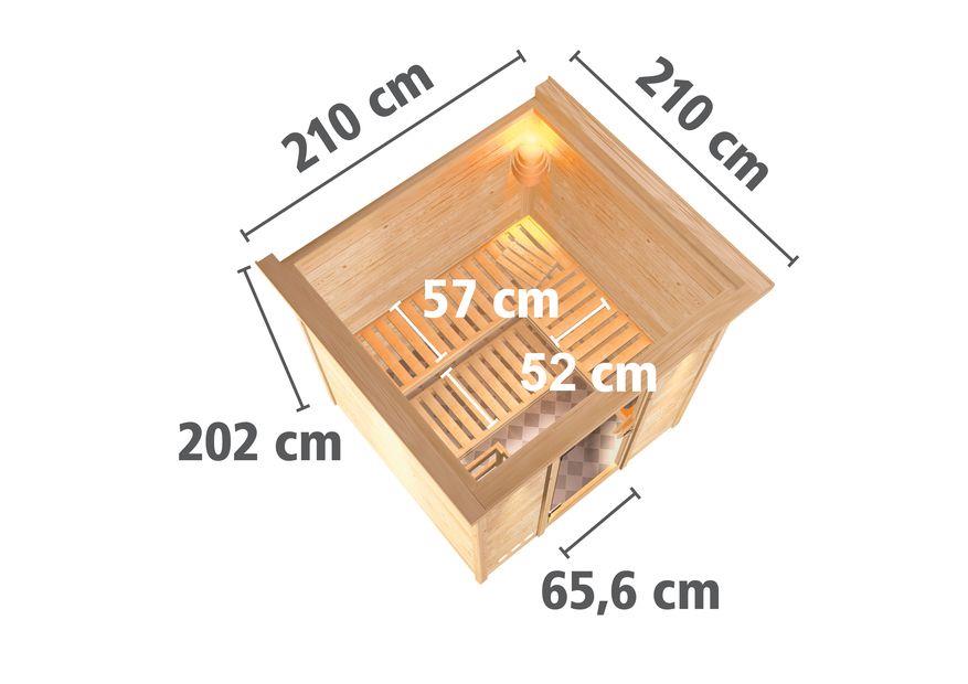 Innensauna Caro mit 9 kW Ofen FIN 9 und Huum Wifi Steuerung natur