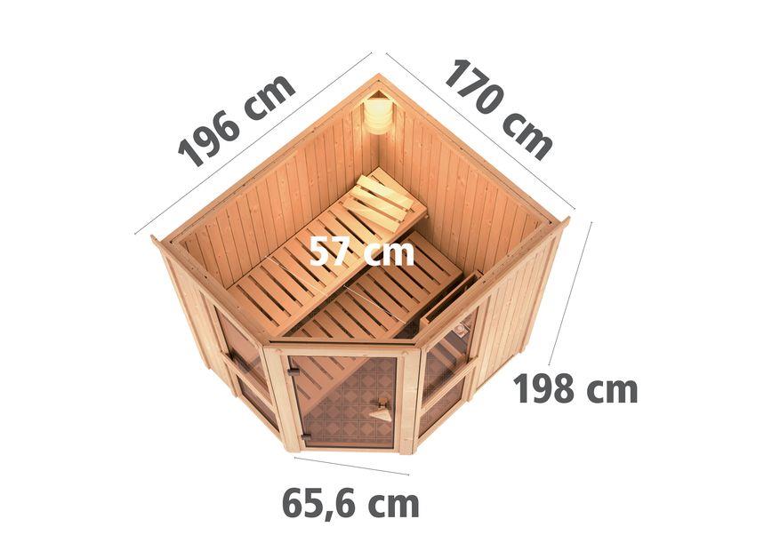 Innensauna Jari mit 9 kW Ofen BIO 9 und Huum Wifi Steuerung natur