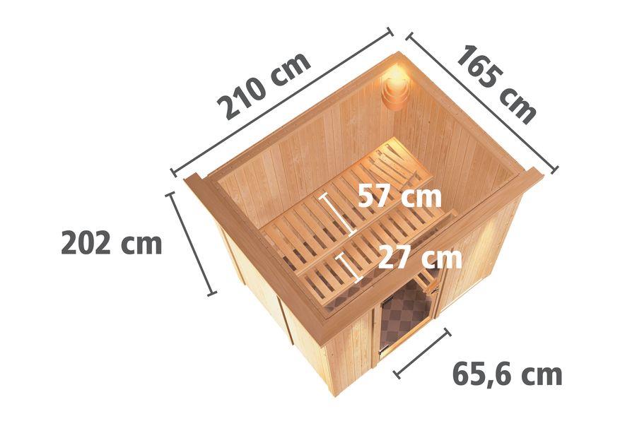 Innensauna Lona mit 9 kW Ofen FIN 9 und Huum Wifi Steuerung natur