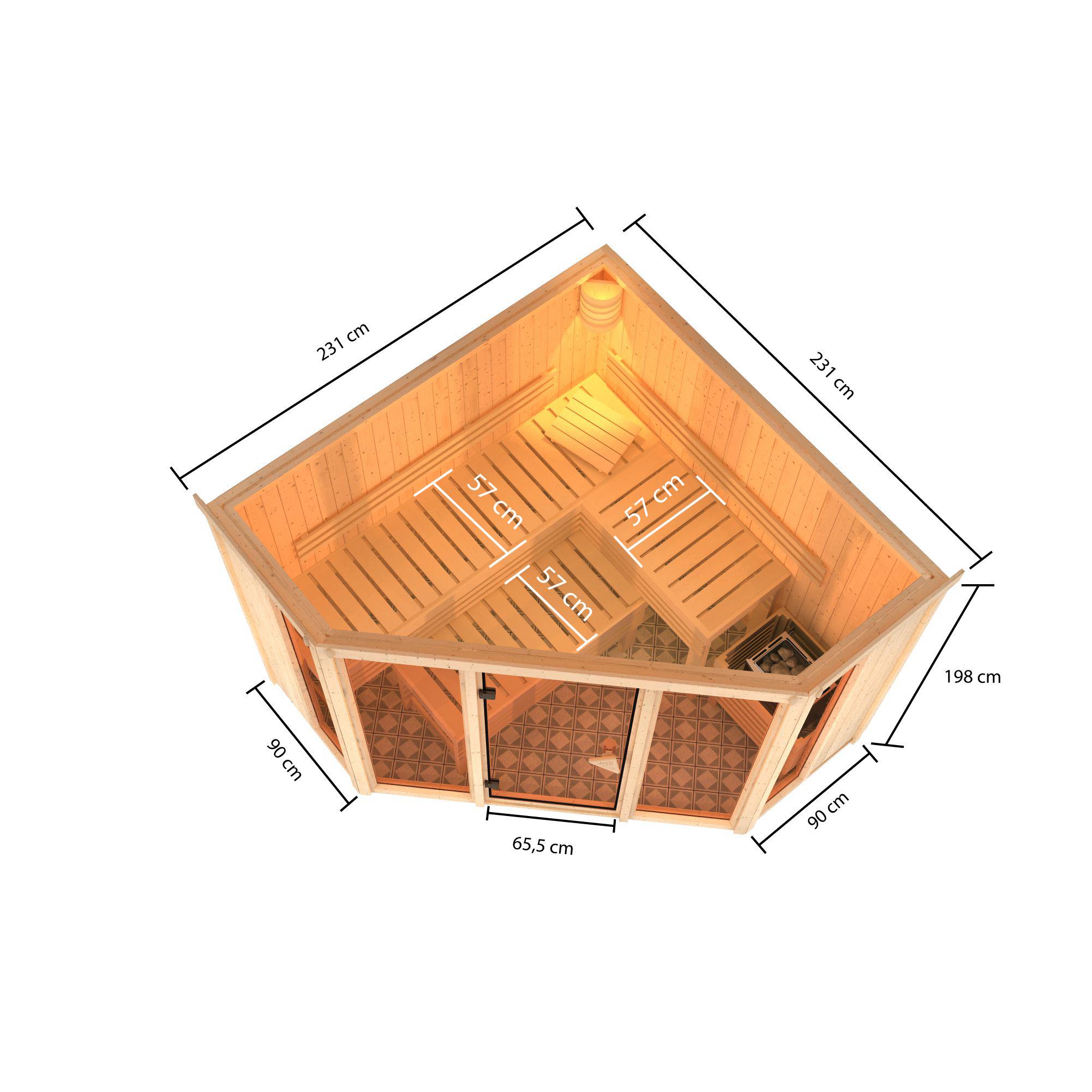 Innensauna Pasi mit 9 kW Ofen BIO 9 und Huum Wifi Steuerung natur