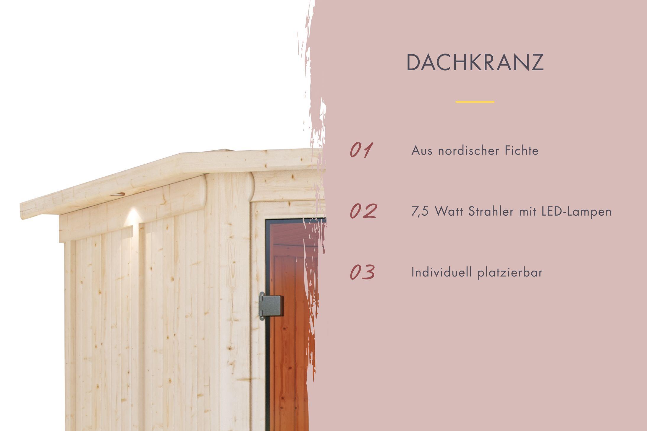 Innensauna Korven mit 9 kW Ofen FIN 9 und Huum Wifi Steuerung natur
