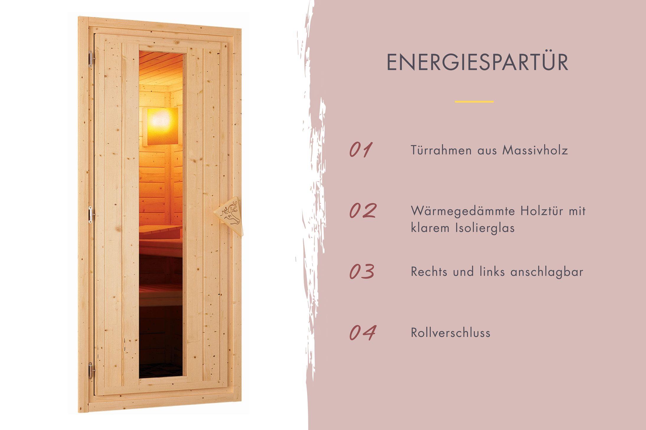 Aussenssauna Skagen mit 9 kW Ofen FIN 9 und Huum Wifi Steuerung natur