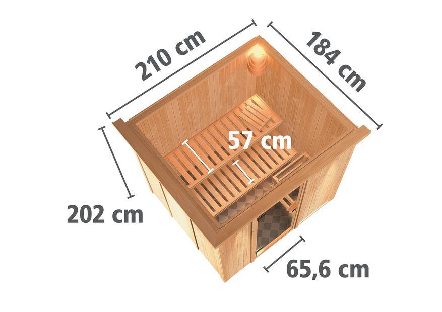 Innensauna Arto mit 9 kW Ofen FIN 9 und Huum Wifi Steuerung natur