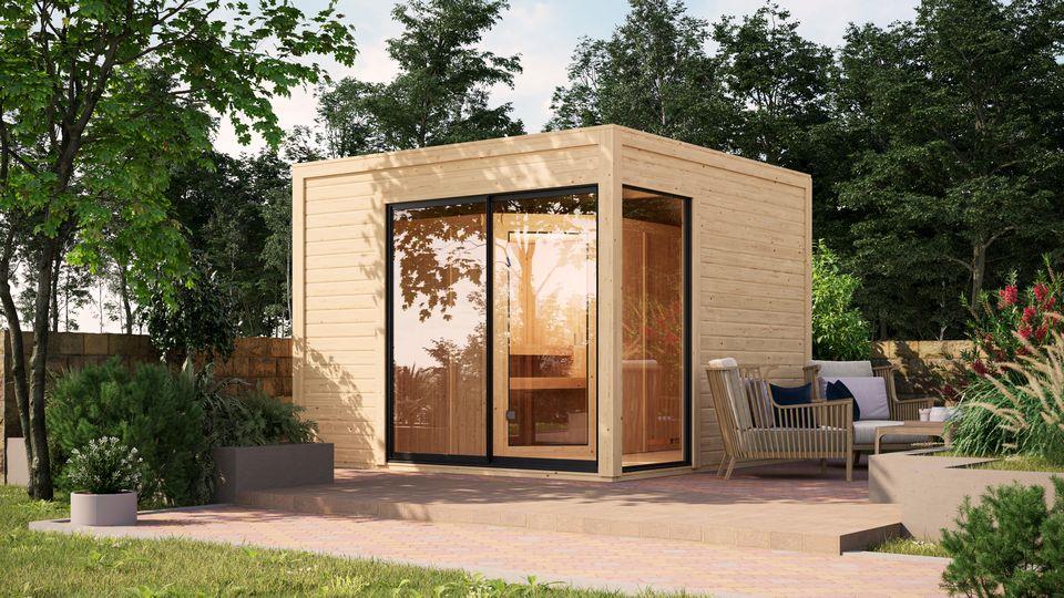Aussenssauna Fanö mit 9 kW Ofen BIO 9 und Huum Wifi Steuerung natur