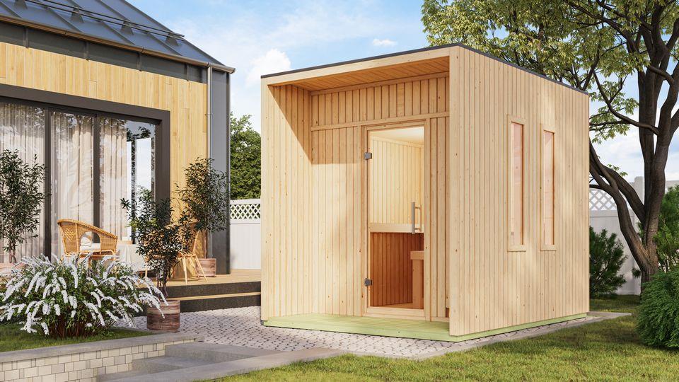 Aussenssauna Barne mit 9 kW Ofen BIO 9 und Huum Wifi Steuerung natur