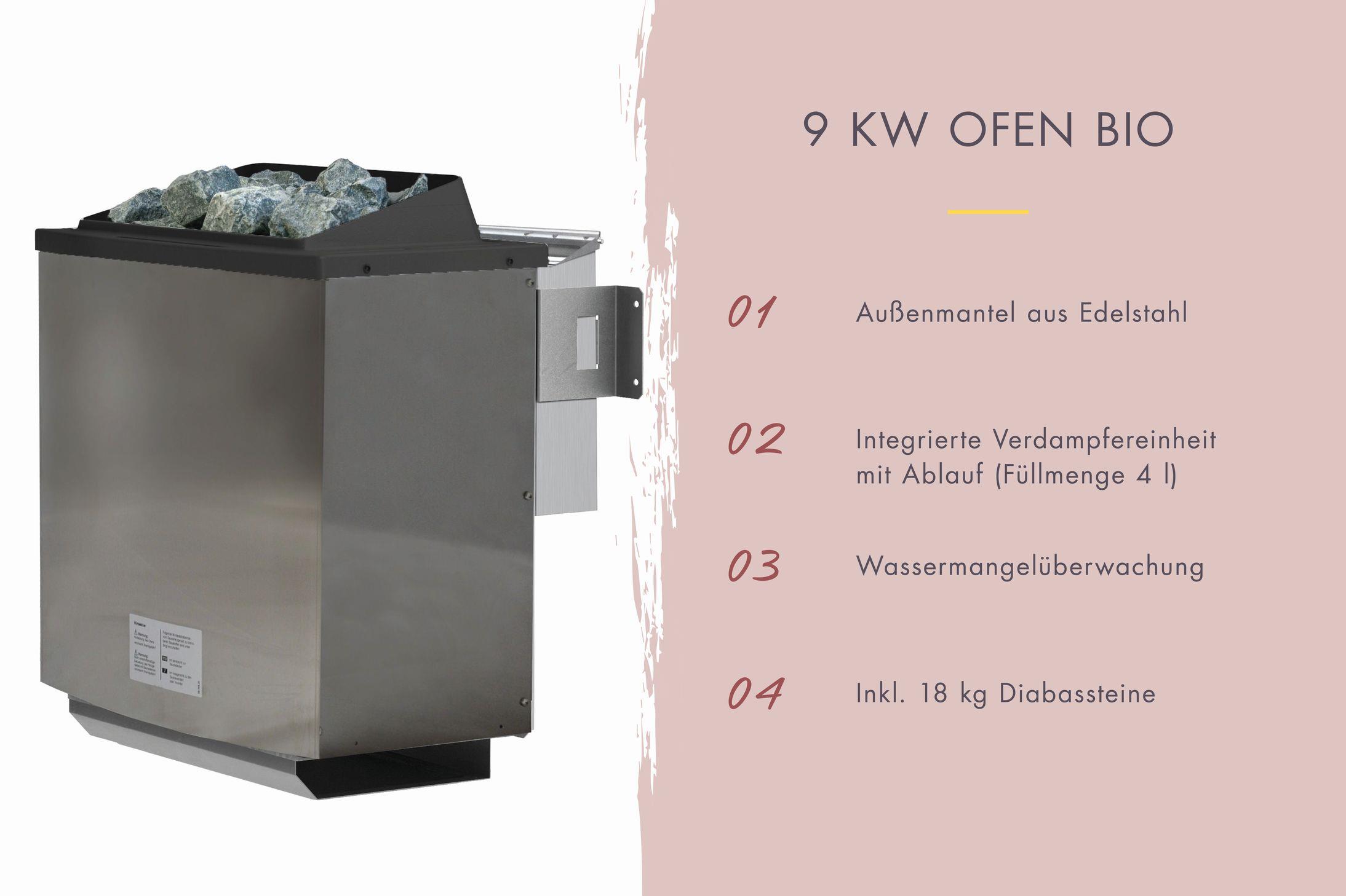 Innensauna Lona mit 9 kW Ofen BIO 9 und Huum Wifi Steuerung natur