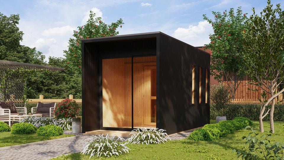 Aussenssauna Skagen mit 9 kW Ofen FIN 9 und Huum Wifi Steuerung schwarz
