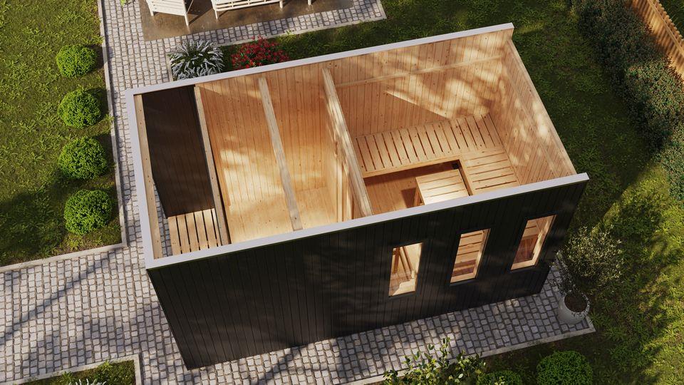Aussenssauna Skagen mit 9 kW Ofen FIN 9 und Huum Wifi Steuerung schwarz