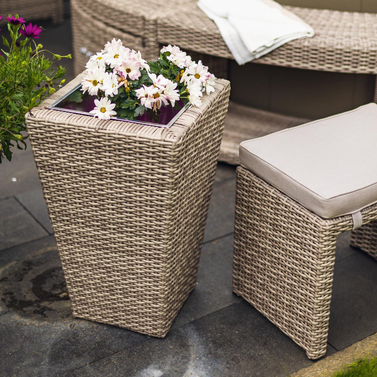 Pflanztopf Outdoor Marinoir mit Zinkeinsatz groß - Polyrattan - 60 cm - sand