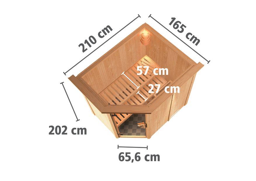Innensauna Nedo mit 9 kW Ofen BIO 9 und Huum Wifi Steuerung natur