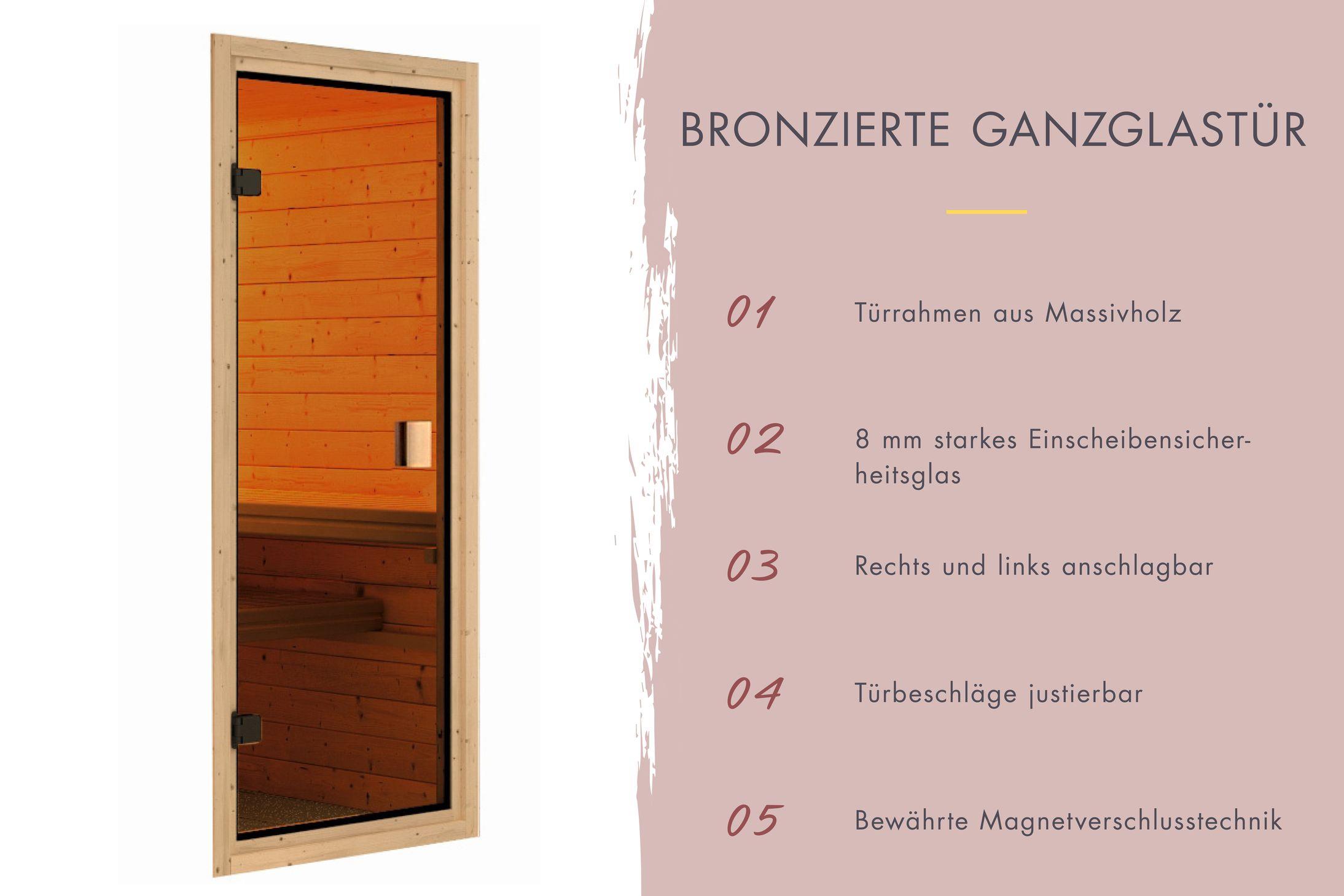Innensauna Pasi mit 9 kW Ofen BIO 9 und Huum Wifi Steuerung natur