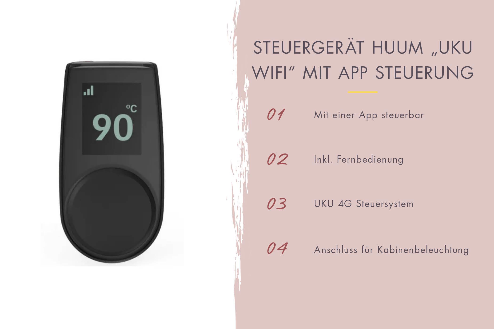 Aussenssauna Börge mit 9 kW Ofen FIN 9 und Huum Wifi Steuerung natur