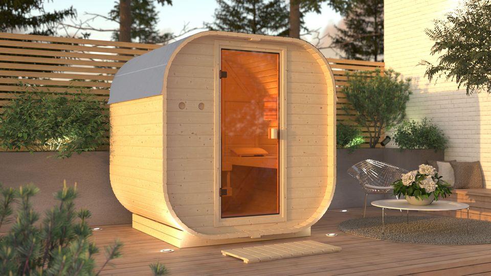 Aussenssauna Paavo mit 9 kW Ofen BIO 9 und Huum Wifi Steuerung natur
