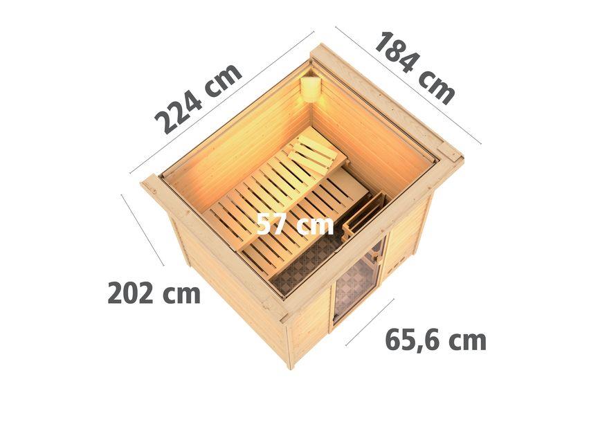 Innensauna Pekka mit 9 kW Ofen FIN 9 und Huum Wifi Steuerung natur