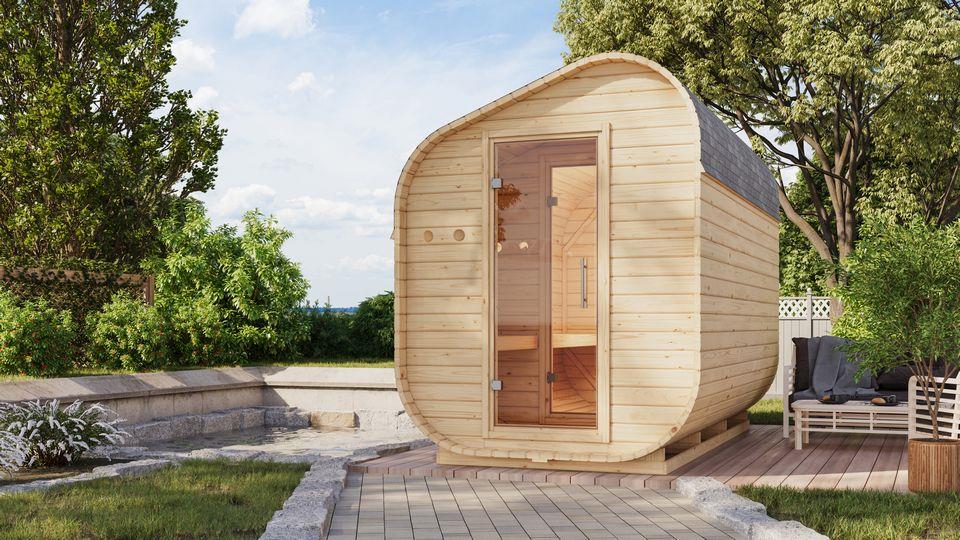 Aussenssauna Bugge mit 9 kW Ofen FIN 9 und Huum Wifi Steuerung natur