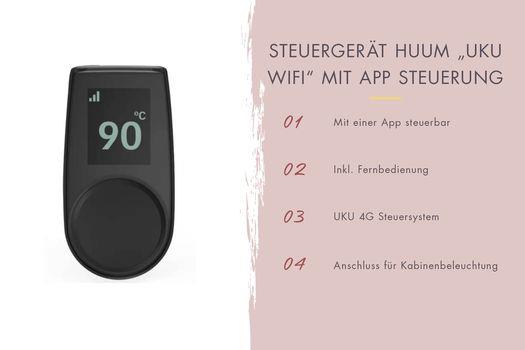 Fasssauna Tornby mit 9 kW Ofen FIN 9 und Huum Wifi Steuerung natur Dach: rot