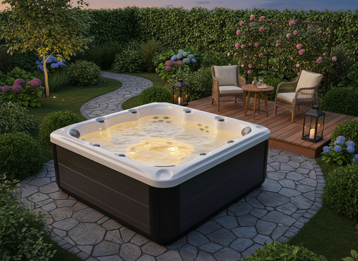 Maxwell Spas Max 4 Whirlpool für 6 Personen Grau/Braun mit 28 Massagedüsen